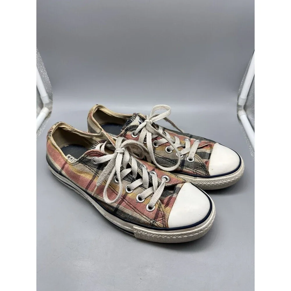 Vintage 2008 Converse All Star Plaid Low Top Sneakers Yellow Blue Red 104372F